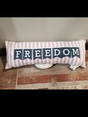 Striped Red & Navy 'FREEDOM'  Accent Pillow-NWT